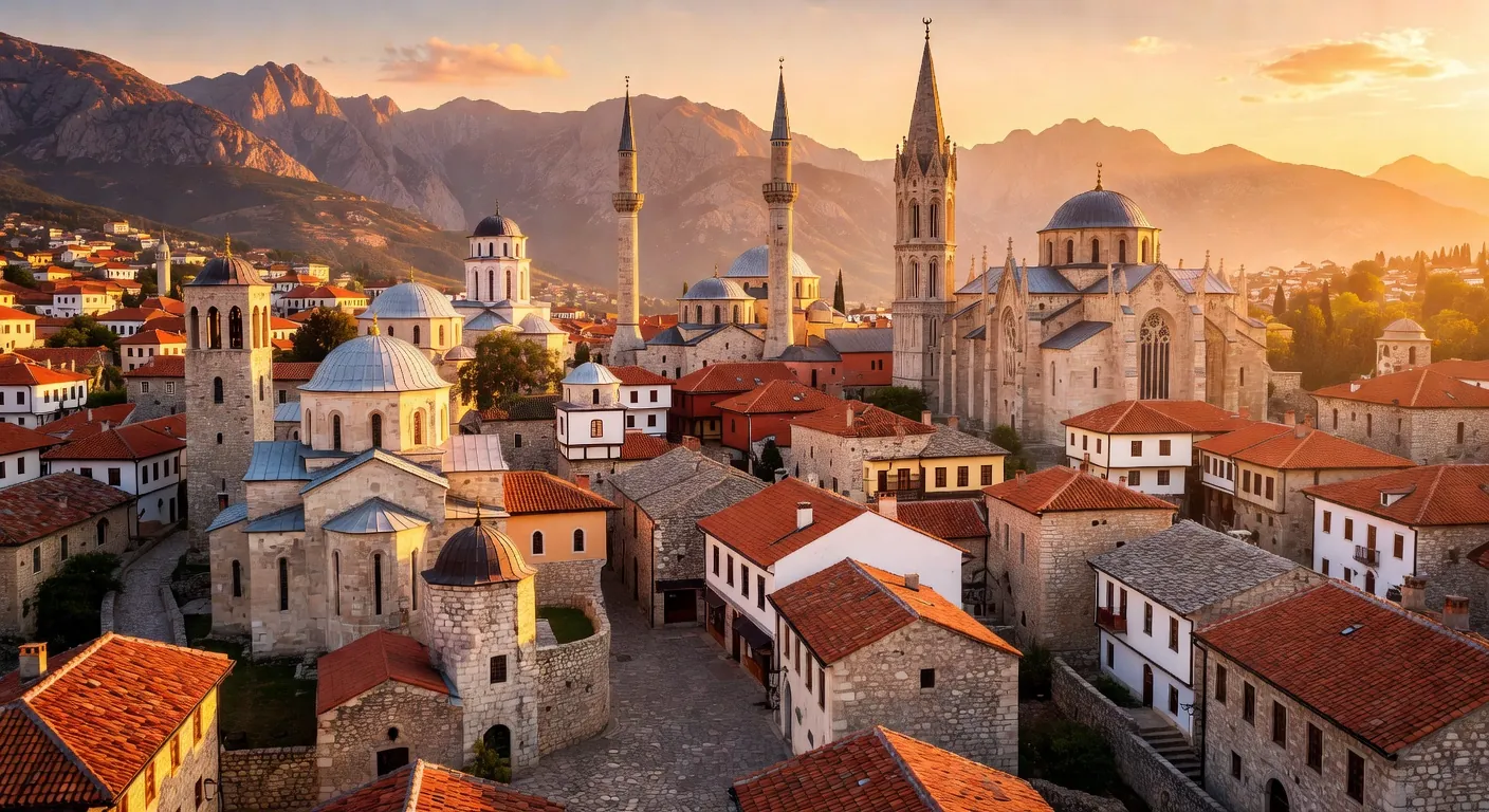 Architecture des Balkans avec mélange d'influences orthodoxe catholique et ottomane